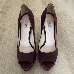Prada Sz 6.5 Suede Platform Peep-toe Pumps - Calzaturre Donna Camoscio Chic